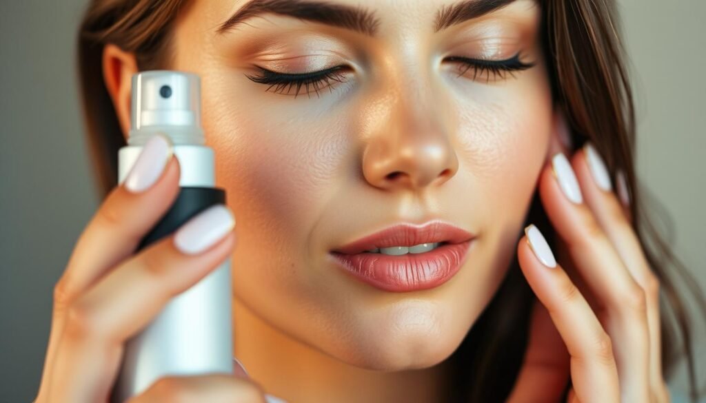 aplicação de fixador de maquiagem aplicação de fixador de maquiagem