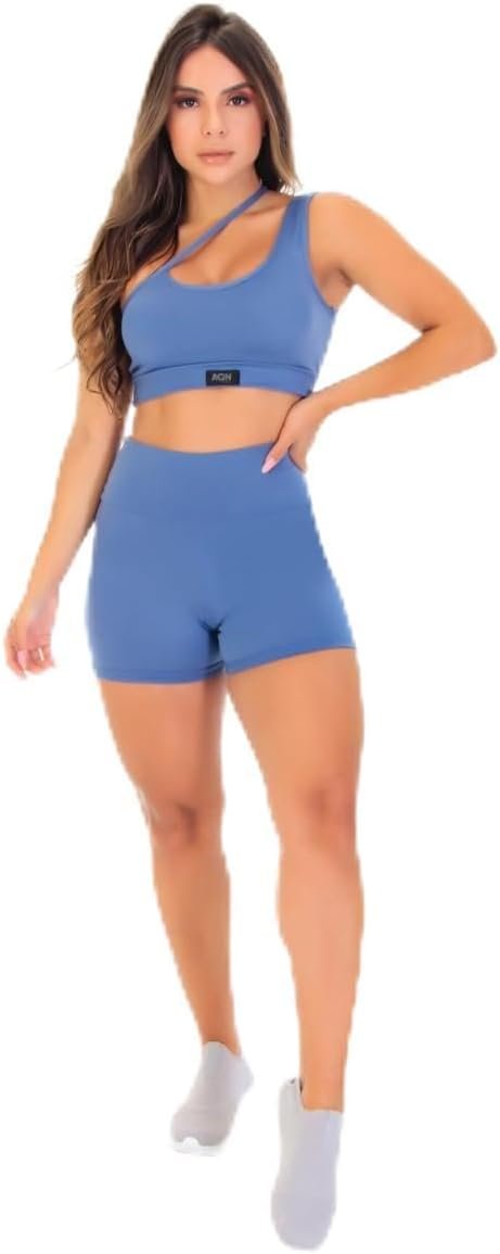 Conjunto Fitness Feminino Grace Alça Lateral com Top Forro Duplo e Short Cós Alto – Zero Transparência Alta Elasticidade e Tecnologia Anti Pilling – Brazilian Fitness AQN