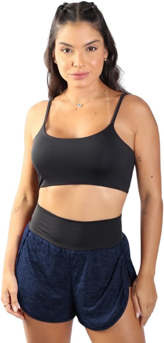 Conjunto Feminino Fitness, Top com Alça e Short Duplo Dry, Poliéster e Elastano, Cintura Alta, Tamanhos P-M