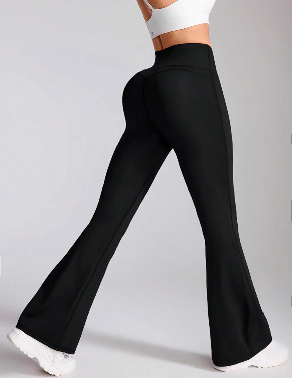 Calça feminina de ioga flare de cintura alta com bolsos traseiros bootcut leggings de treino com controle de barriga para academia, fitness, uso casual