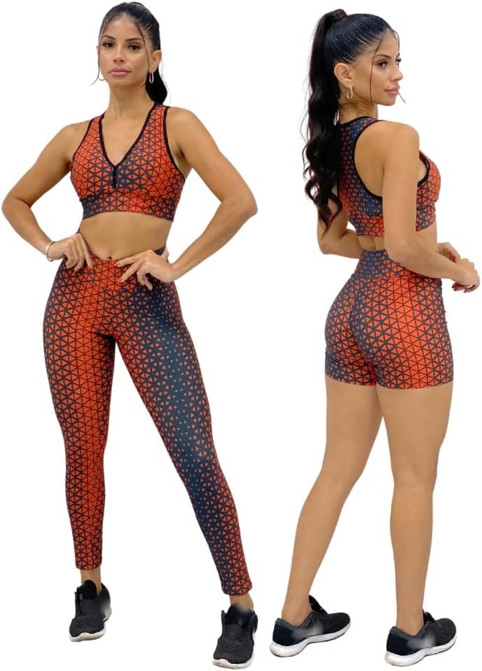 Conjunto 3 Pçs Roupa Academia Calça Shorts Top Nadador