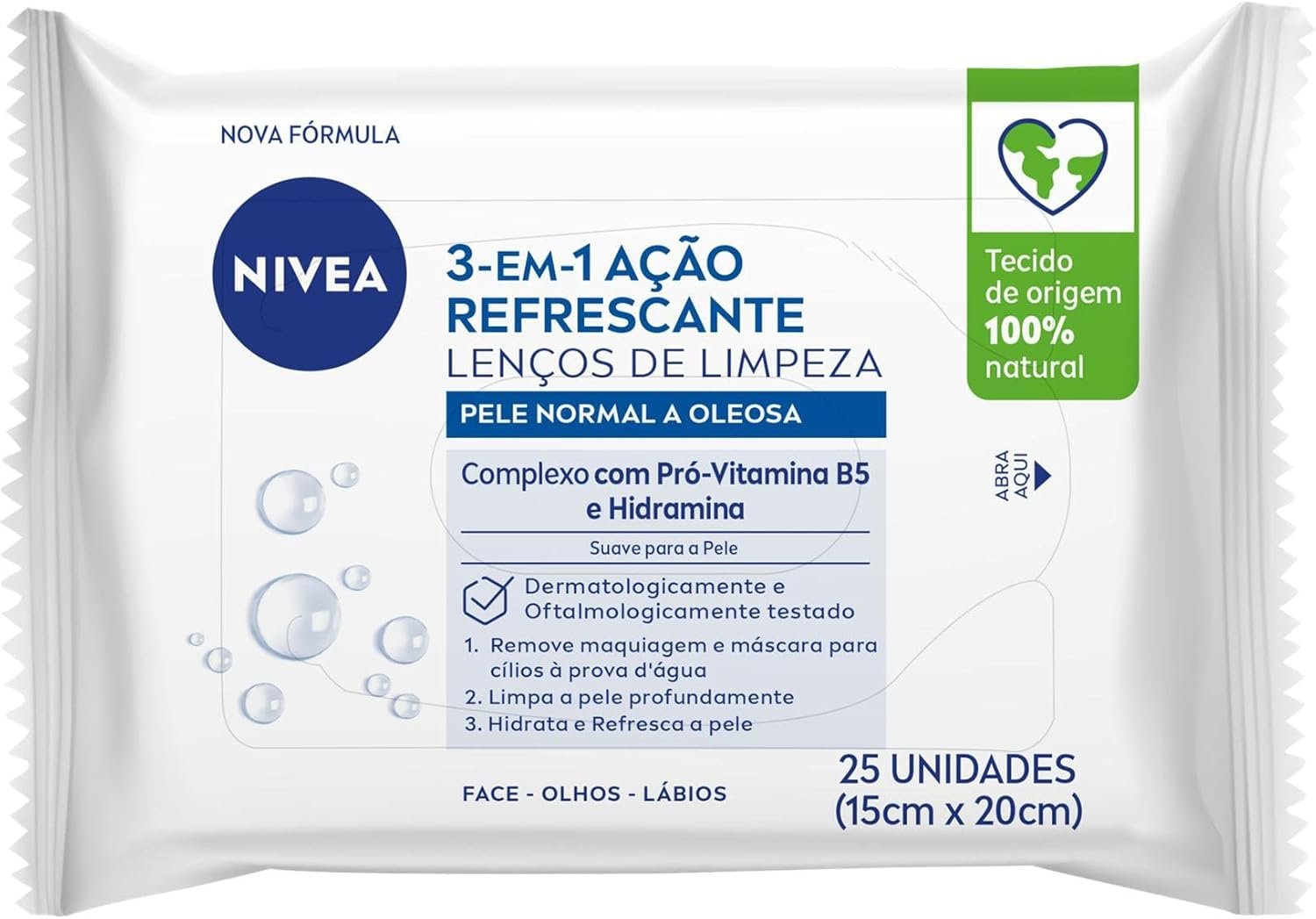 NIVEA Lenço de Limpeza Facial Demaquilante Ação Refrescante 3 em 1 25 un. - Remove a maquiagem, refresca a pele, limpa profundamente sem precisar lavar o rosto, pode ser usado todos os dias