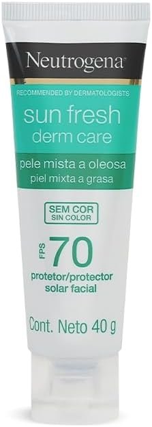 Neutrogena Sun Fresh Protetor Solar Facial Derm Care, Pele Oleosa, Sem Cor, FPS 70, 40g