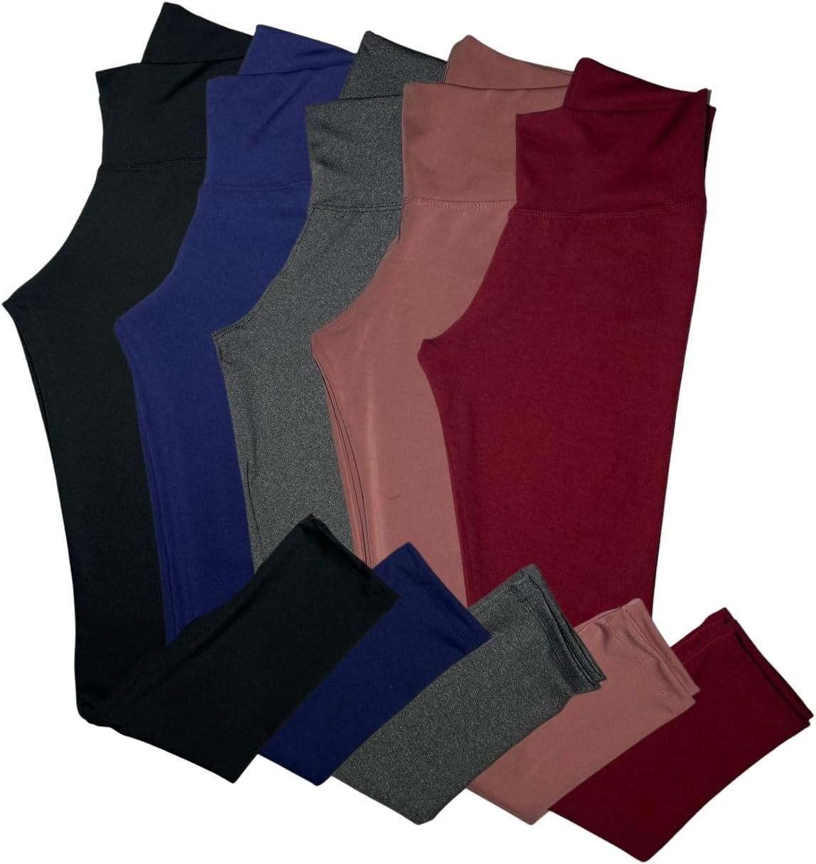 Kit 5 Calças Legging Suplex Fitness Treino, Preto, Azul Marinho, Rosê, Cinza e Bordô