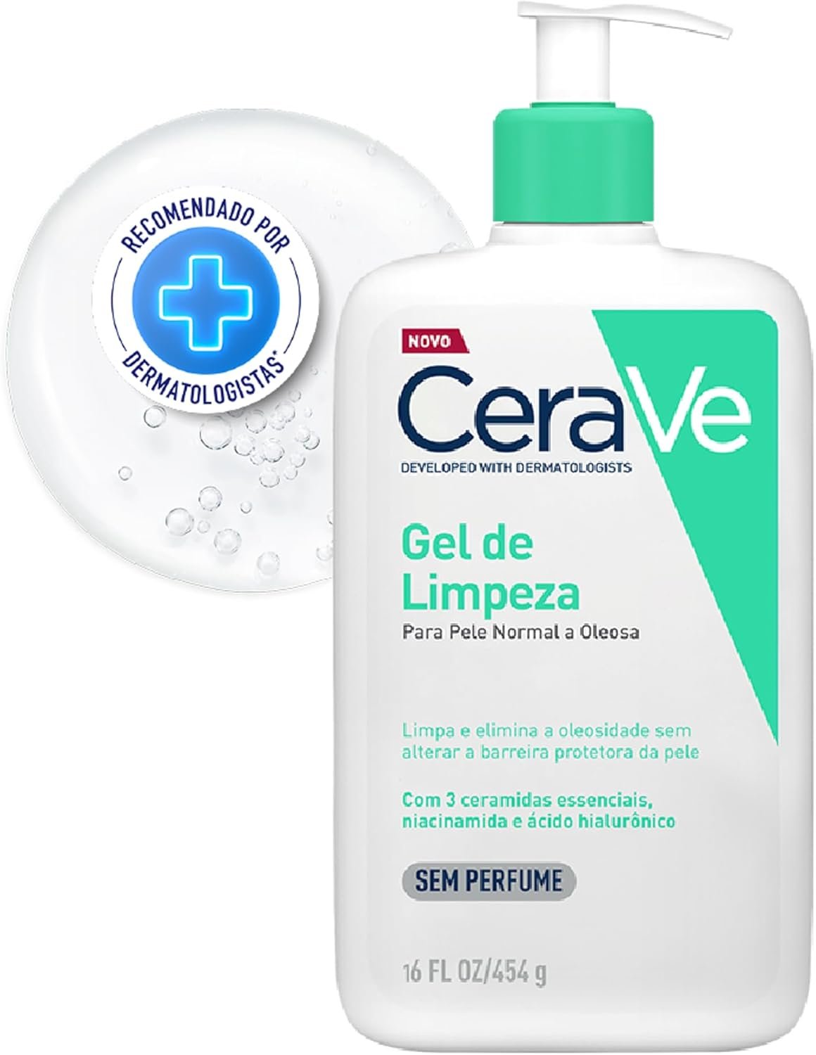 CeraVe, Gel de Limpeza Facial para pele oleosa, com Ácido Hialurônico e Niacinamida