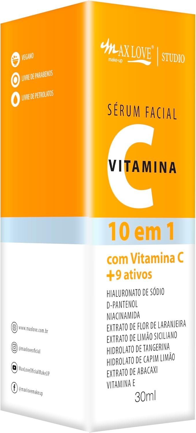 Max Love Sérum Facial Vitamina C, 10 em 1, Pele Hidratada, Macia e Iluminada, 30ml