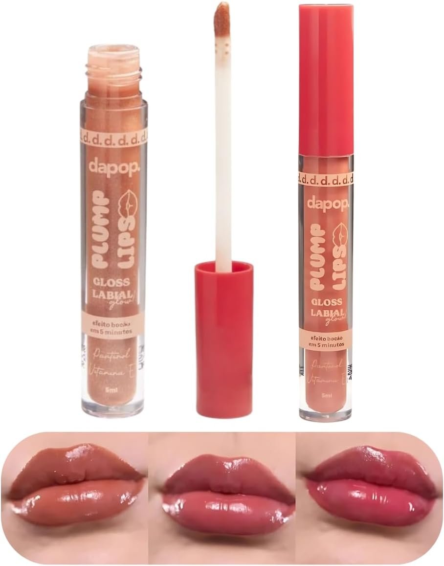 Gloss Labial Plump Lips Glow, com Pantenol e Vitamina E, Efeito Volume Instantâneo - Maquiagem (05)