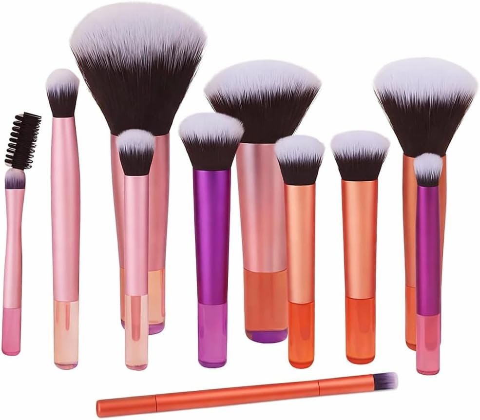 Kit 10 Pincéis de Maquiagem Com Cerdas Sintéticas Macias, Portátil e Completo para Base, Pó, Blush, Corretivo e Sombras – Travel Size Ideal para Presente, Uso Diário e Adolescentes