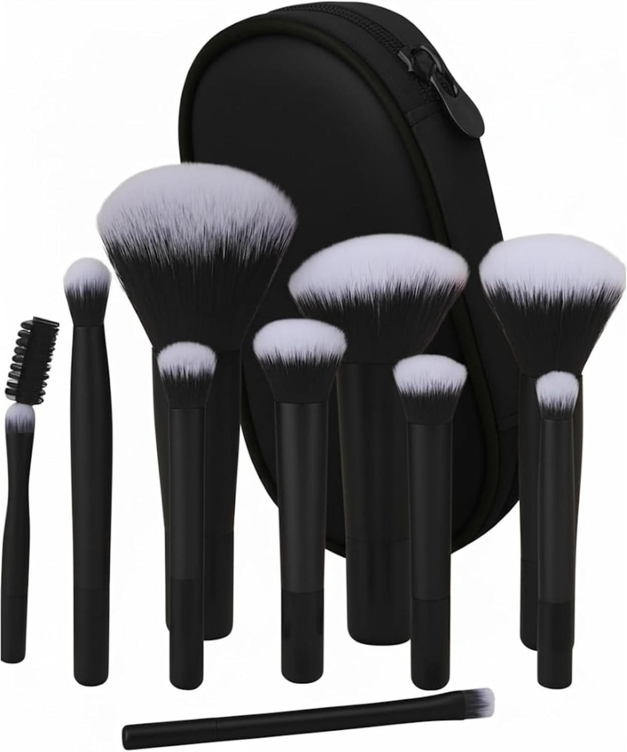 Kit 10 Pincéis de Maquiagem Profissional com Estojo, Cerdas Sintéticas Macias para Base, Pó, Blush e Sombra, Completo para Iniciantes, Portátil para Viagem e Presente (Preto)