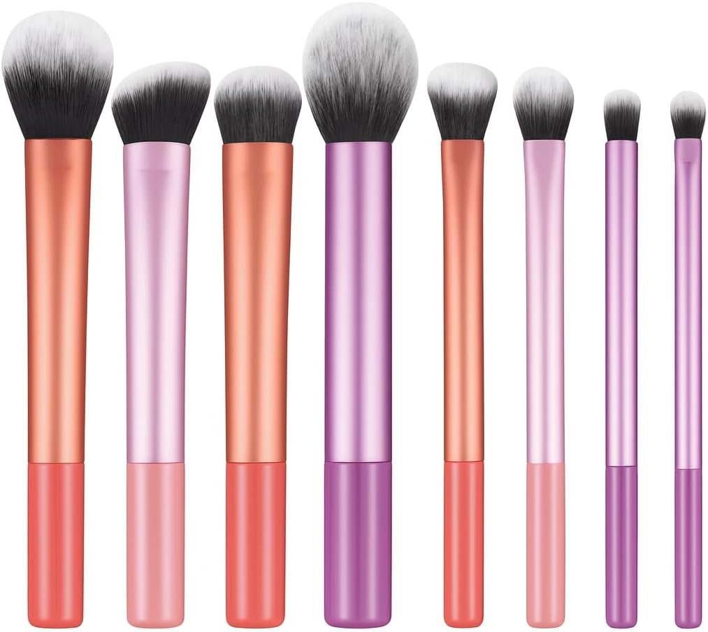 Kit Pincéis de Maquiagem com 8 Peças - Cerdas Macias Sintéticas - Completo para Base, Pó, Blush, Corretivo, Iluminador, Sombras e Contorno PREMIUM