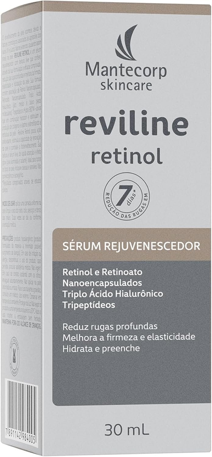 Mantecorp - Sérum Rejuvenescedor Reviline Retinol - Retinol e Retinoato Nanoencapsulados e Triplo Ácido Hialurônico - Renovação e Firmeza da Pele - 30ml