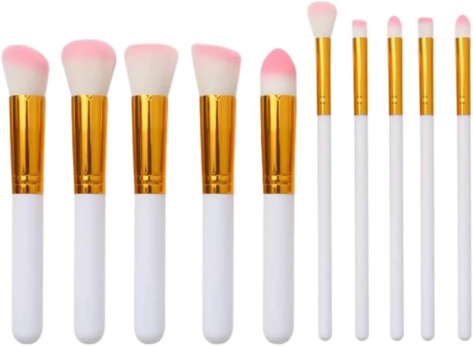 Kit de Pincéis Profissionais para Maquiagem – 10 Peças Premium, Cerdas Sintéticas Macias, Cabo Ergonômico, Ideal para Base, Contorno, Esfumar e Olhos – Design Luxuoso (Branco)