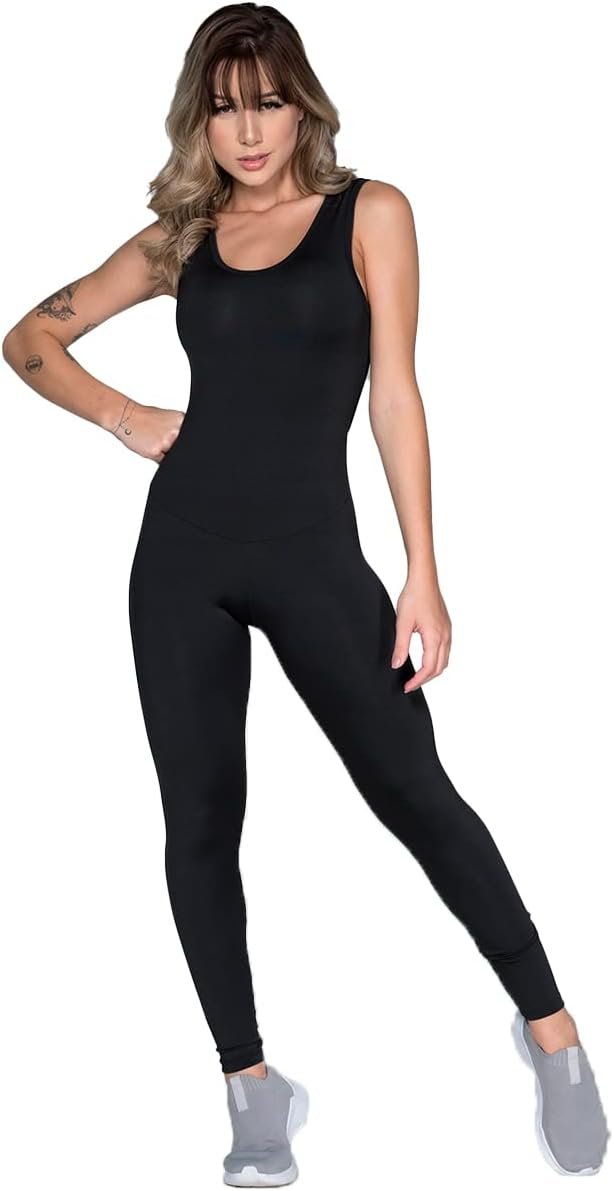 Macacão Longo Liso Moda Fitness Suplex Sem Bojo Roupa Para Academia