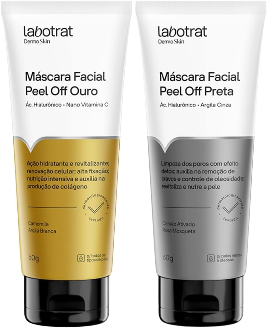 Kit Mascara Facial Removedora De Cravos Peel Off Preta + Ouro Acido Hialuronico 60g