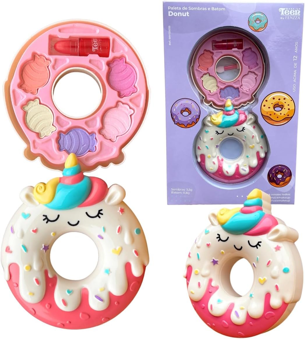 KIT Maquiagem Paleta Sombra Com Batom Donuts Infantil