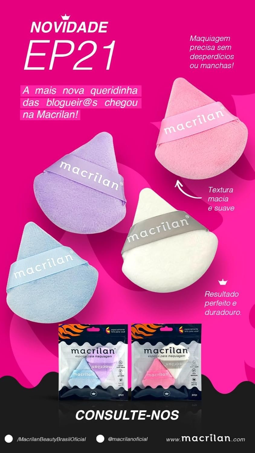 Macrilan Esponja Para Acabamento De Maquiagem Dupla Sem Latex Ep21 - Cores Sortidas