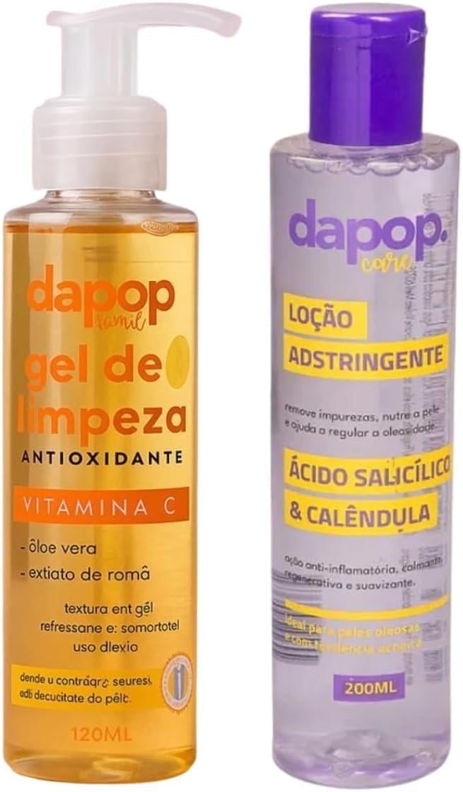 Kit Skincare, Gel de Limpeza Vitamina C Antioxidante 120ml, Loção Adstringente Ácido Salicílico e Calêndula 200ml - Limpeza Facial