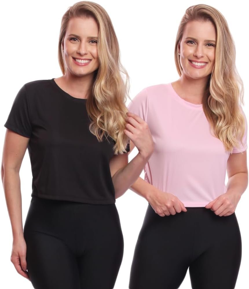 MODA FITNESS DELLASFIT, Kit 2 Blusas Cropped Feminina Dry Academia Treino Camisa