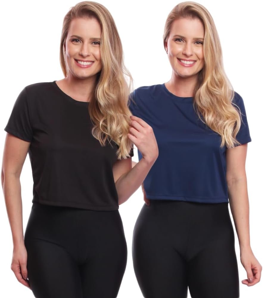 MODA FITNESS DELLASFIT, Kit 2 Blusas Cropped Feminina Dry Academia Treino Camisa