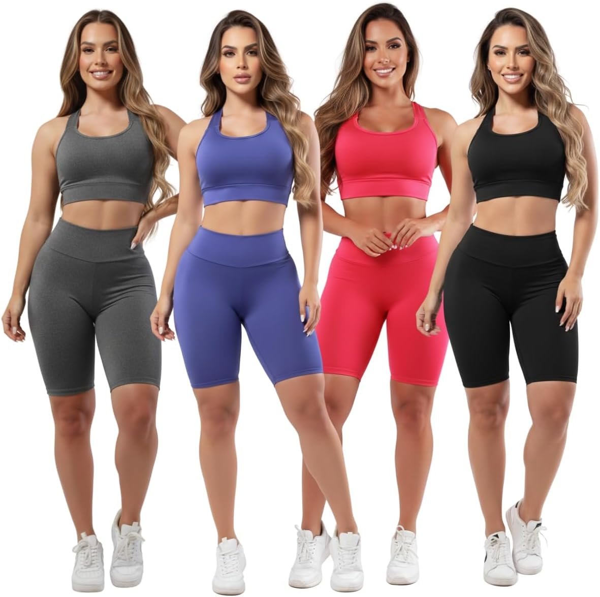 Kit 4 Conjuntos Fitness Bermuda Top Roupas Femininas para Academia Ginástica