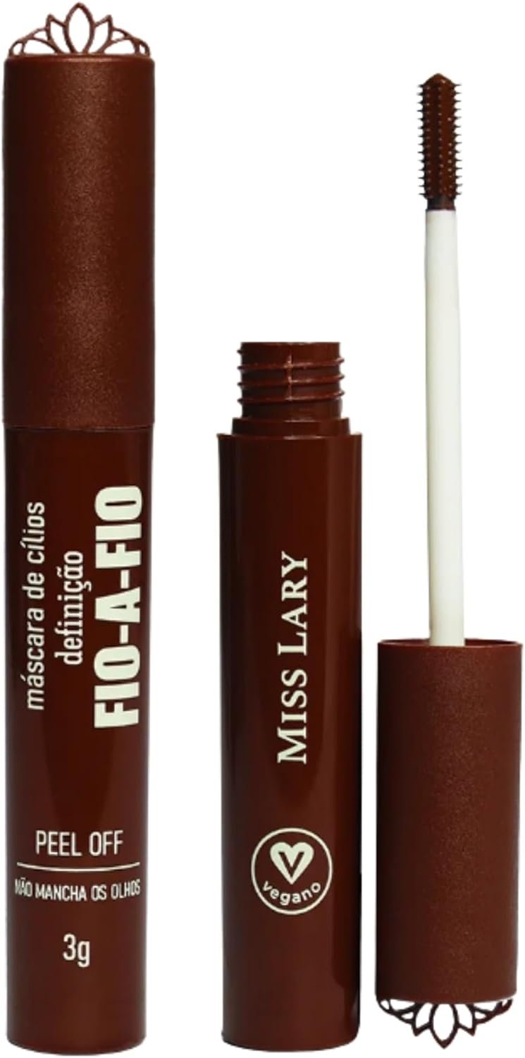 Máscara de Cílios, Marrom, Fio a Fio, Peel Off, Efeito Alongamento, Longa Duração, Vegana - Maquiagem Miss Lary