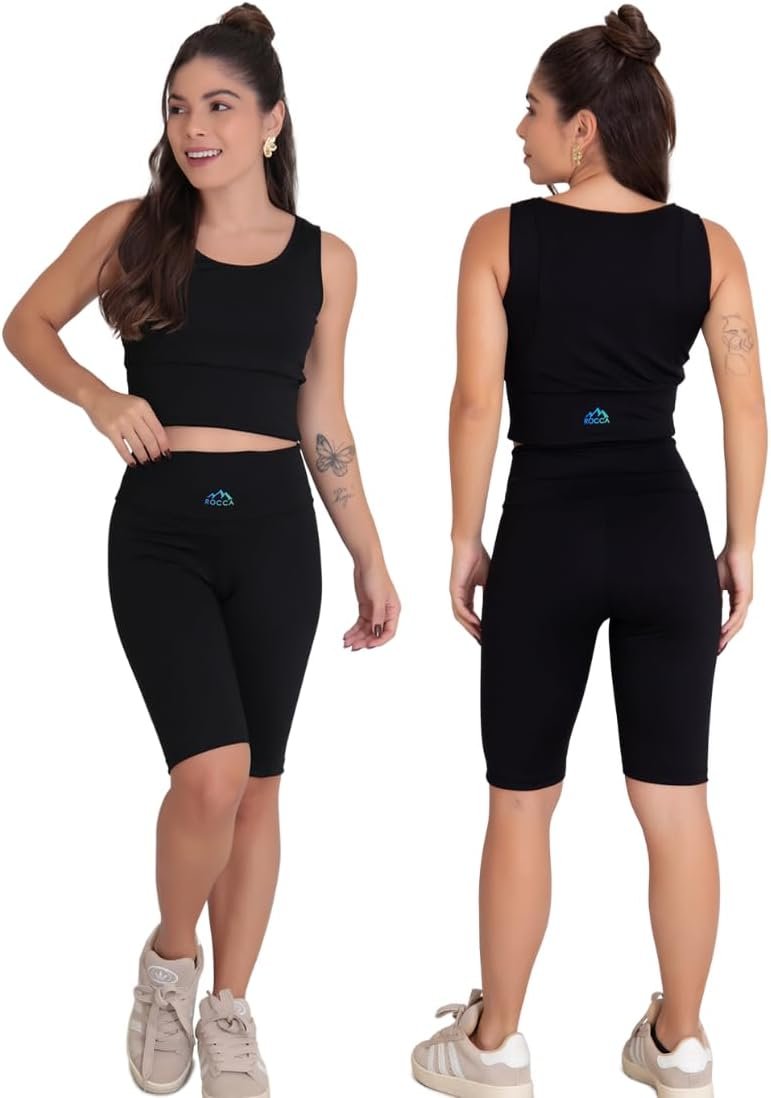 Conjunto Feminino Top + Bermuda Poliamida Bolso Corrida Academia